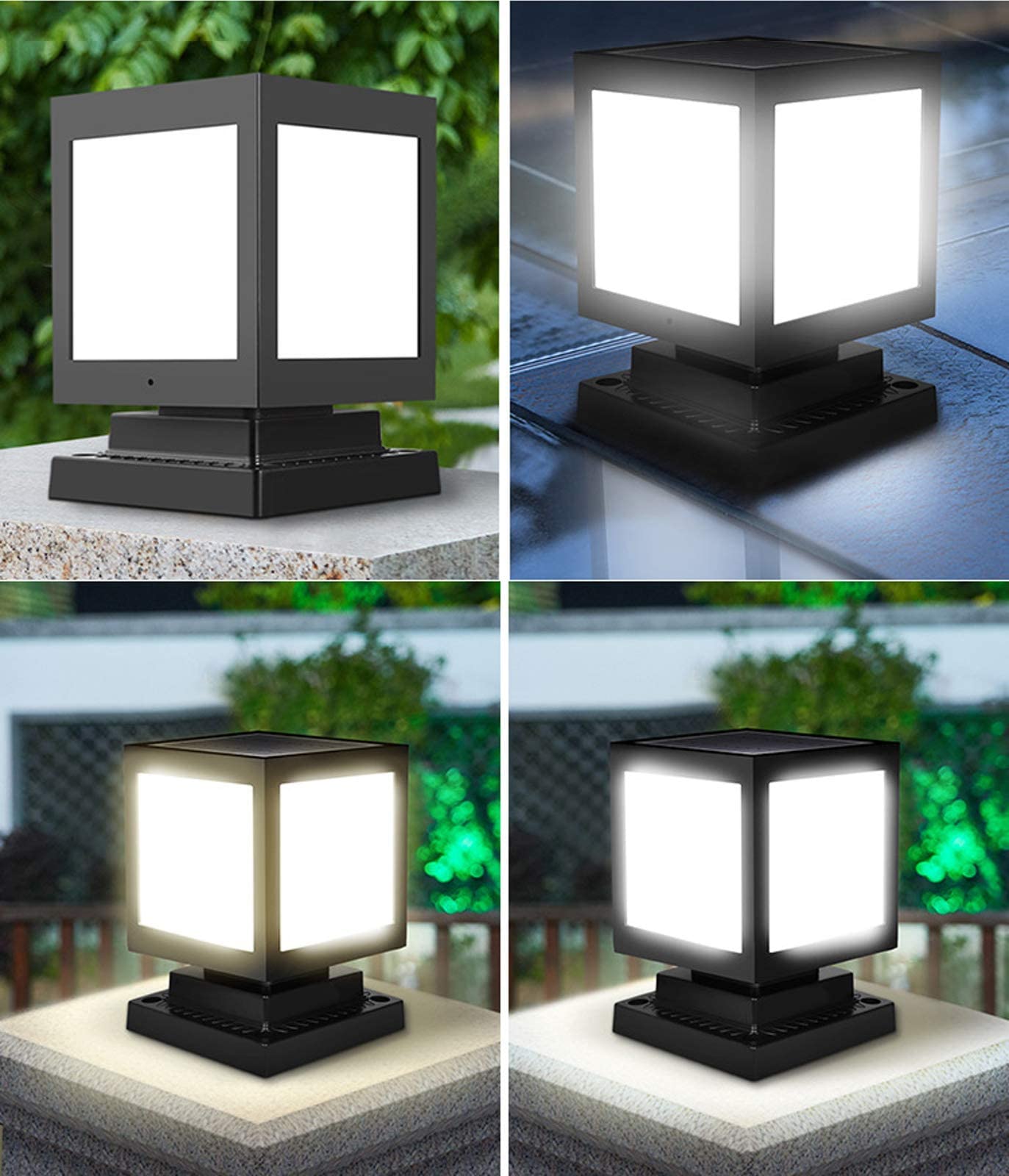 Luce Solare A LED, Lampione da Esterno, Luce da Giardino Impermeabile Ip65, Lampada A Colonna con Sensore di Luce, Luce per Vialetti per Pilastri, Cortili, Padiglion