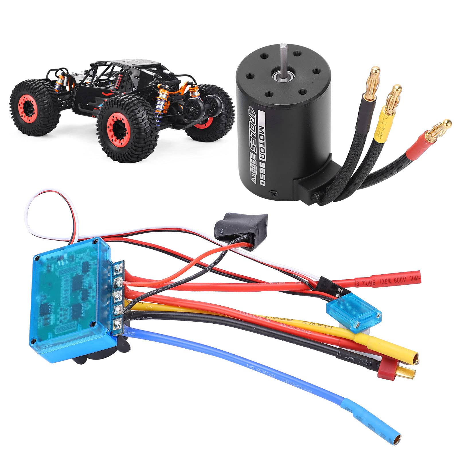 RC Motor i ESC Set, 80A ESC Combo Set + 2300KV Wodoodporny 4-biegunowy Silnik Bezszczotkowy do 1/10 RC Car 2-3S Bateria Litowa