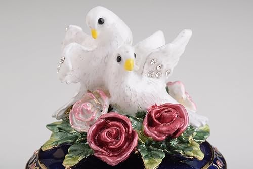 Miniatura 4 de Keren Kopal Caja de baratija azul con palomas blancas y rosas regalo romántico de San Valentín