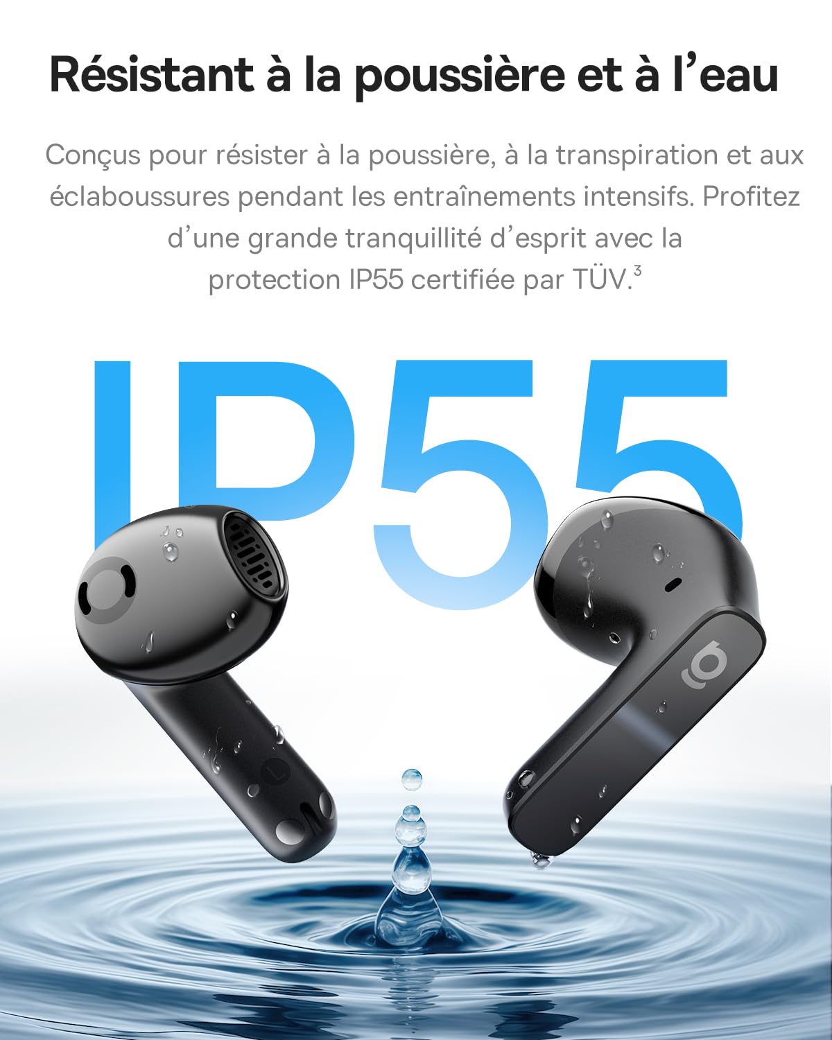 Baseus BS1 NC Écouteurs Bluetooth sans Fil Semi-in-Ear, Ecouteurs San Fil avec Réducteur de Bruit Actif, Hi-Res, Driver 13 mm, 6-Mic AI pour Appels Clairs, IP55, Autonomie de 40 Heures, Bluetooth 6.0