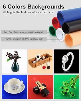 Photo Box, PULUZ 24x24 Photo Studio Light Box for Photography Portable Large Lightbox Photo Booth Kit with 6 Colors Photo Backdrops-Dimmable 120pcs LED Beads, 5500K Lighting, US Plug