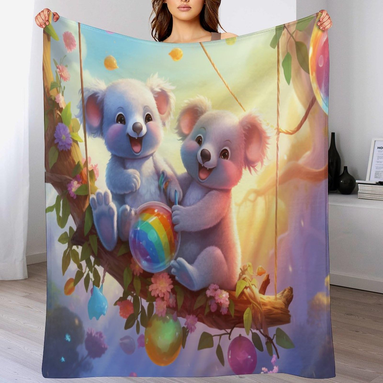Couverture polaire koala chaude effet velours isolant avec entretien facile