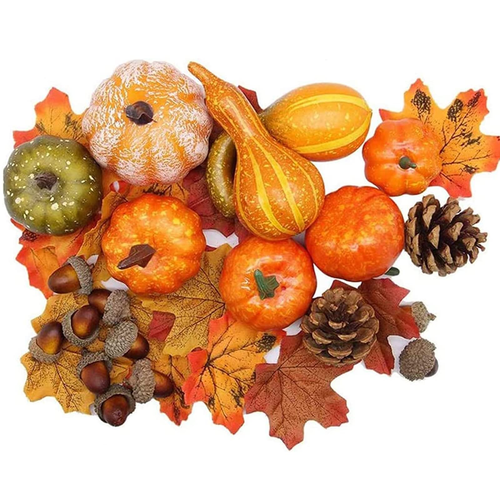 Catelves Zestaw dekoracyjny na Święto Dziękczynienia, 50 sztuk, liście klonu, szyszki jodły, żołędzie, dynia na jesień, Halloween