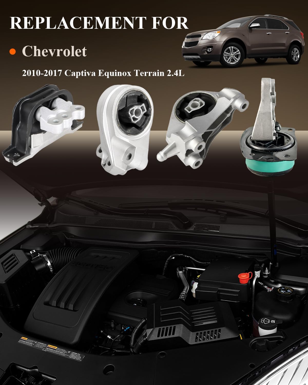 Engine Motor Mount & Trans Mount Replacement for 2010 2011 2012 2013 2014 2015 2016 2017 Captiva Equinox Terrain 2.4L, Engine Mount Set of 4 Replaces OE# 5659 5562 5633 3307, 22774206 20840181