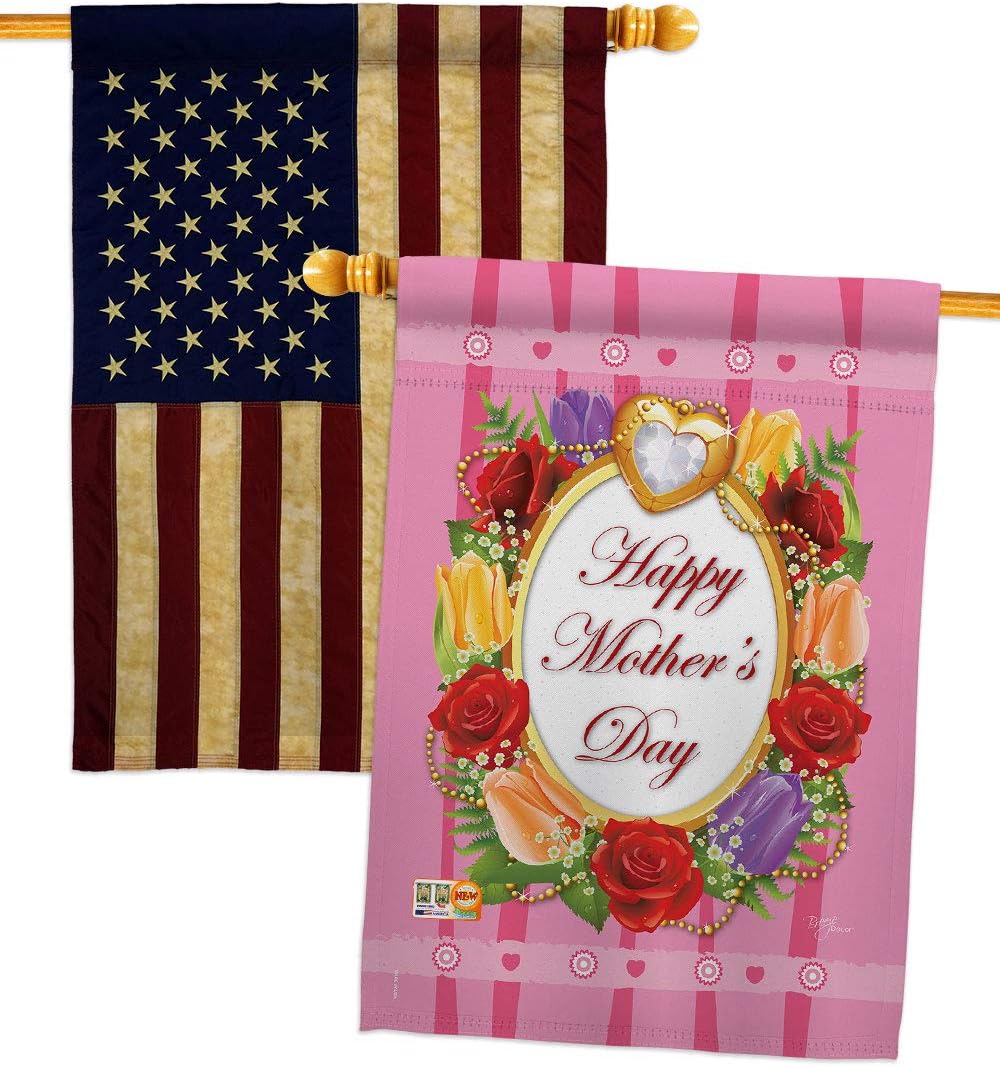 Happy Mother's Day House Flag - Pack Family Mom Mama Grandma Love Flowers Parent Sibling Relatives Grandparent USA Vintage Applique - Banner Small Garden Yard Gift Double-Sided Made In 28 X 40