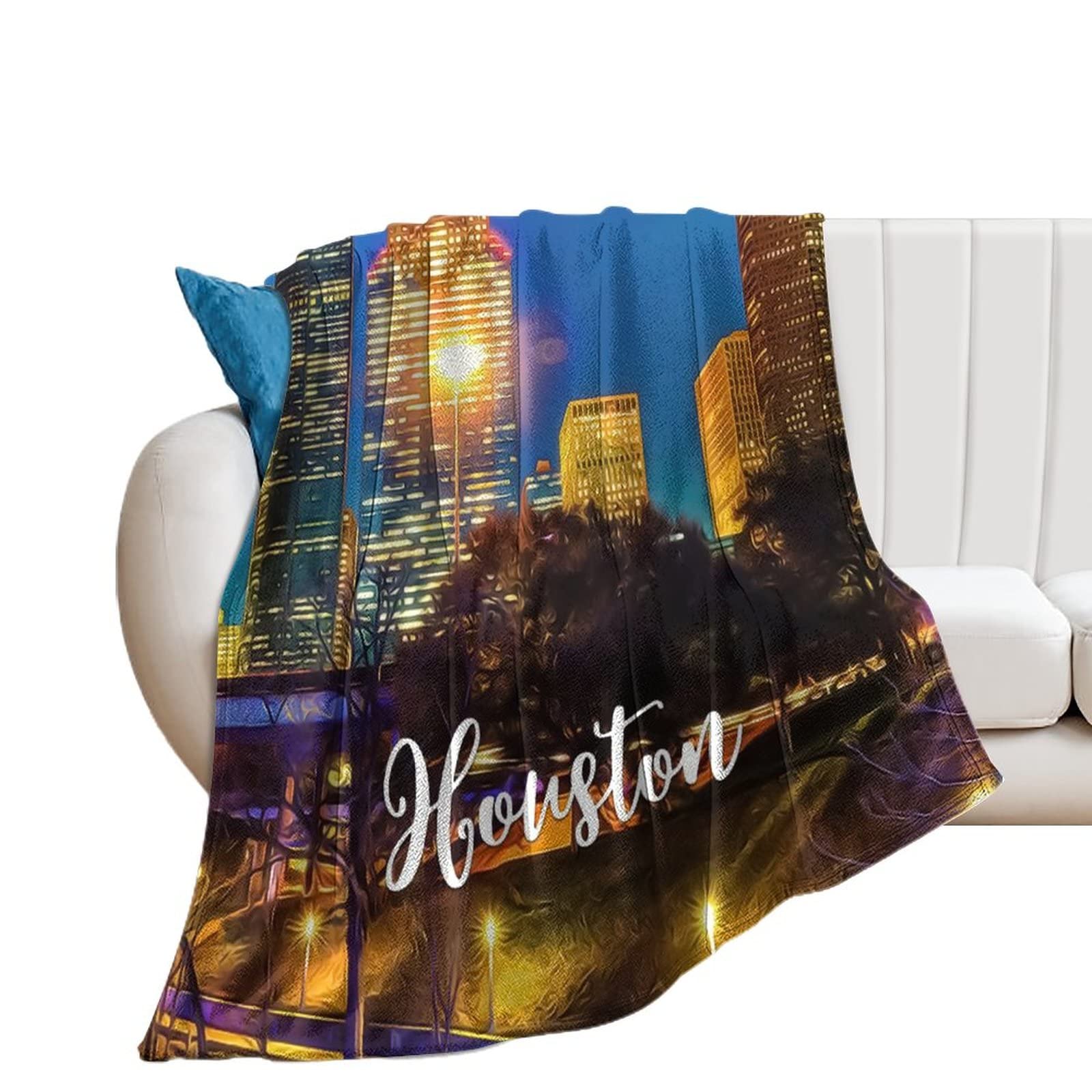 Couverture en flanelle Houston grand plaid chaud et doux paysage urbain