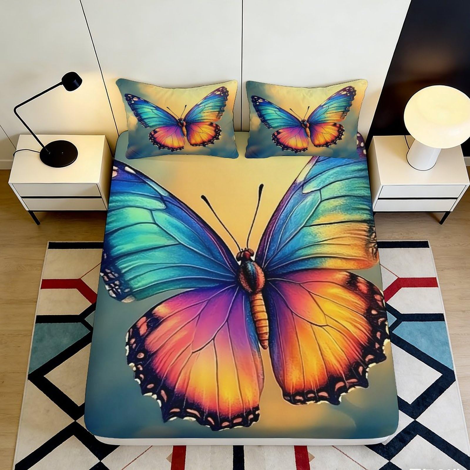 Jqzkxnhpbr Style-4 3D Printed Colorful Butterfly Fitted Sheet Microfiber Bed Cover For Bedroom Guest Room Mattress Protection Decor 90X200x25cm