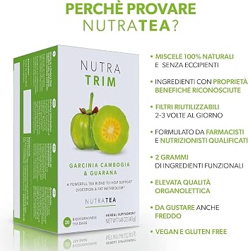 NUTRATRIM - Slimming Tea | Metabolism Tea - Aids in Weight Loss and Digestion & Controls Sugar Cravings - 40 Enveloped Tea Bags - by Nutra Tea - Herbal Tea - (2 Pack)