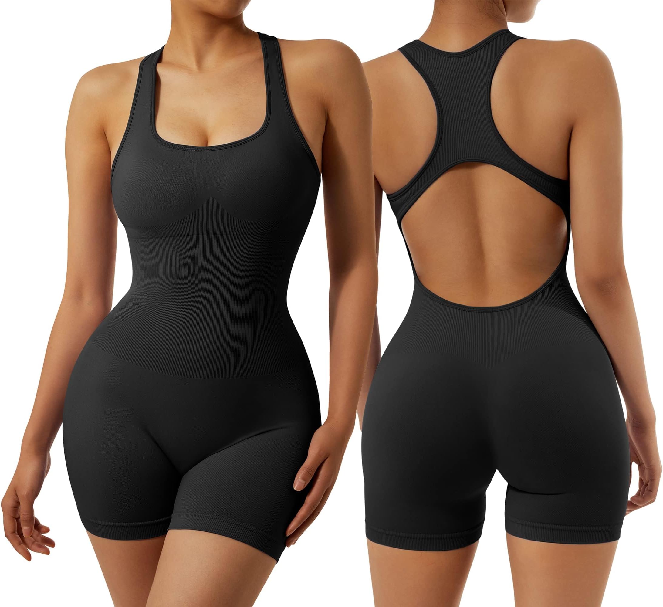 DOULAFASSWomen Ribbed One Piece Jumpsuits Yoga Racerback Bodycon Workout Seamless Jumpsuits Ladies Outfit Rompers Unitards All In One Gym Jumpsuit Workout Yoga Playsuits