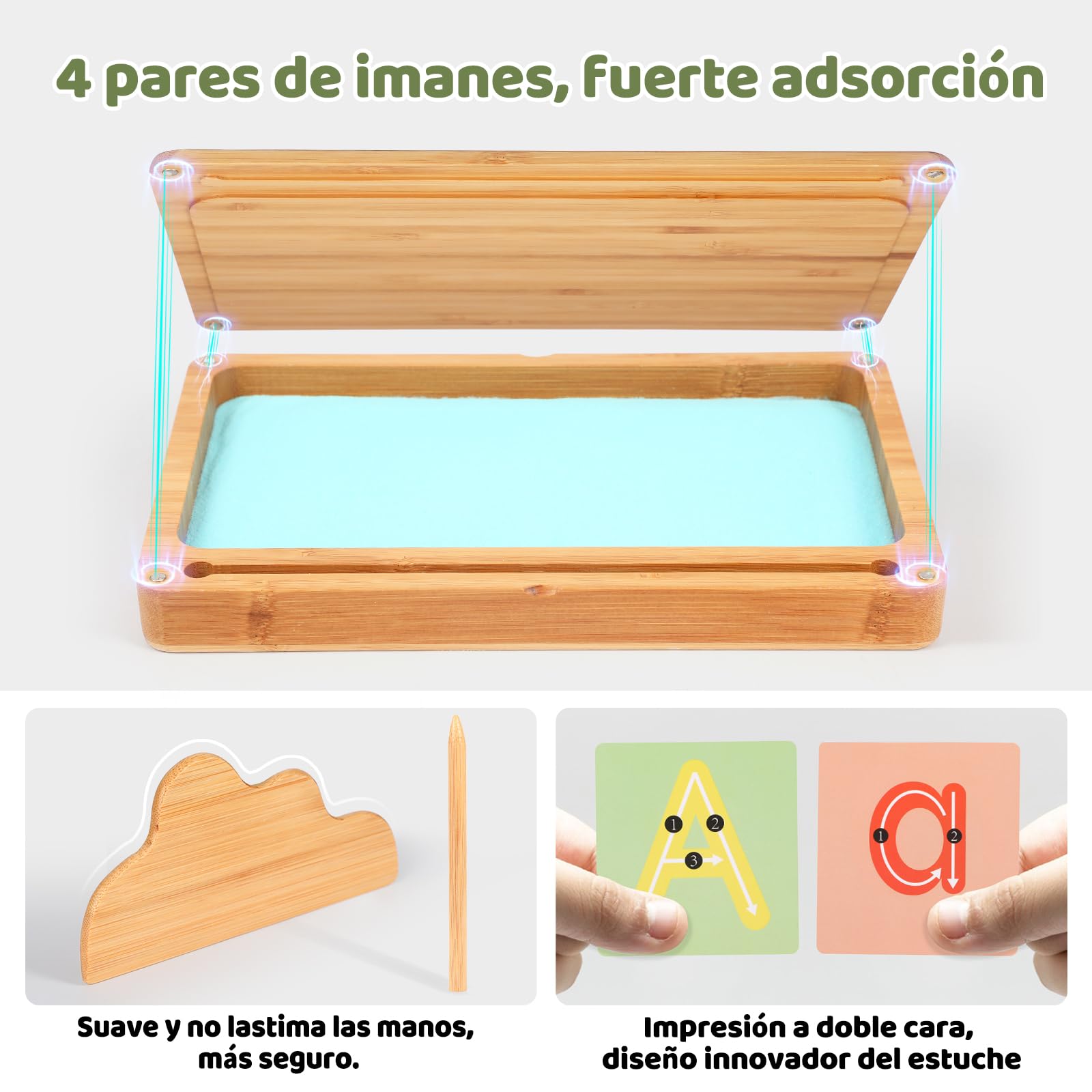 AtMini Montessori Mesa de arena de entrenamiento de escritura y signos juguetes de madera educativos para el desarrollo motor temprano en niños (azul)