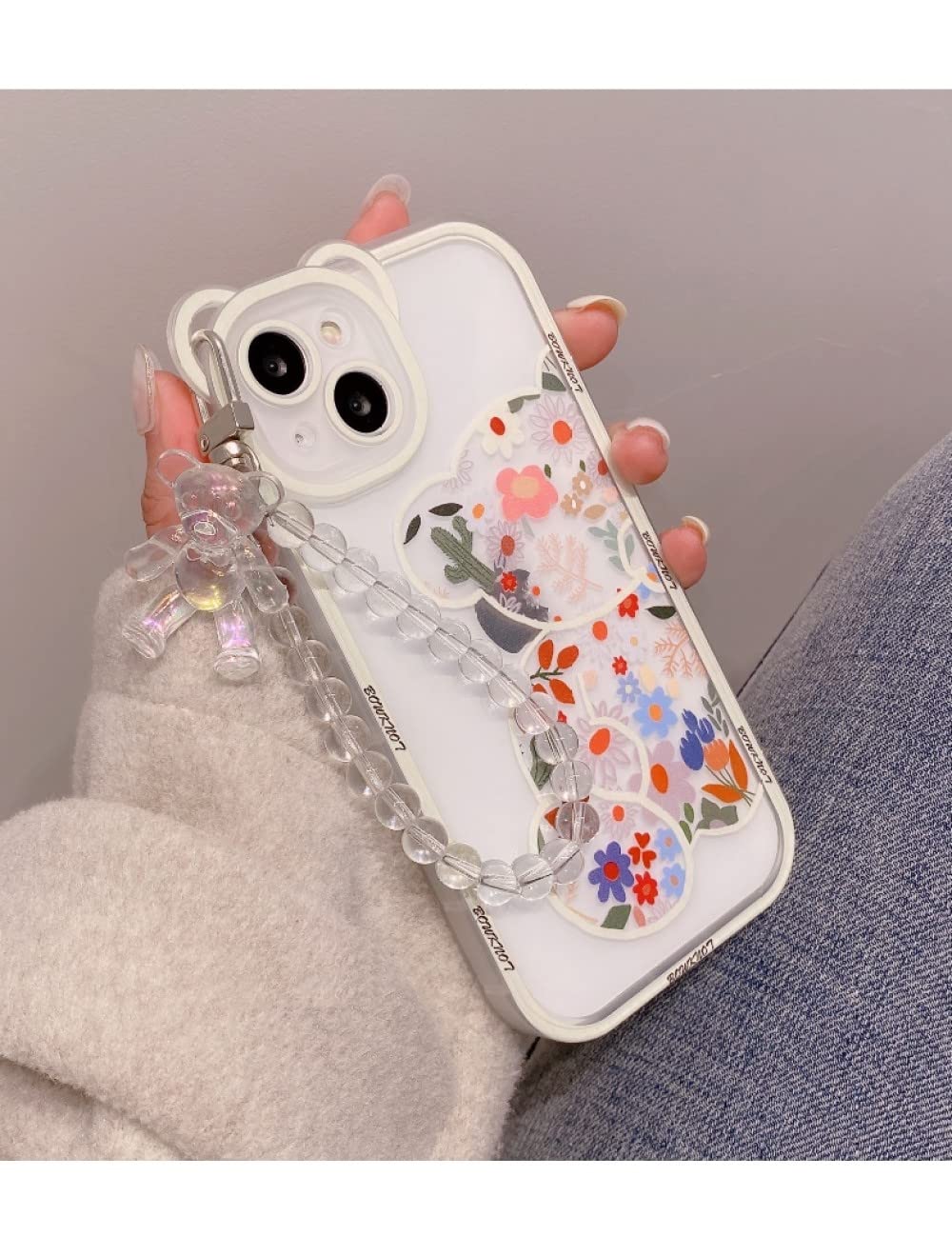 Custodia IPhone 8 Con Fiori E Orsetto – Cover Trasparente Morbida Con Catenella Da Polso – Protezione Fotocamera – Regalo Per Ragazze - 4