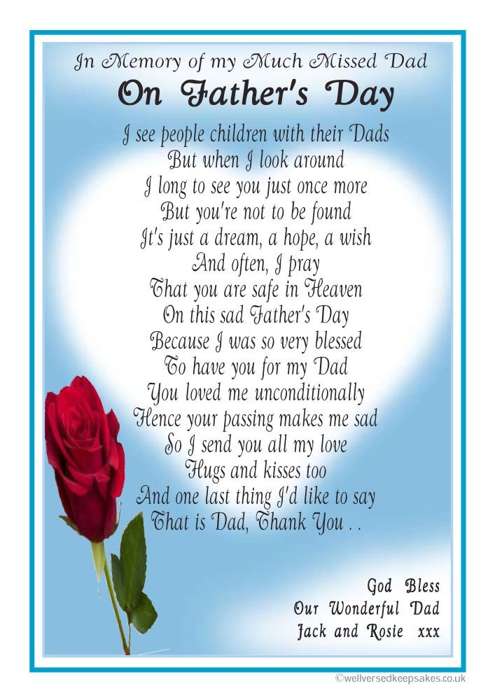 Impishodes My Missed Dad On Fathers Day - Sky Blue Rose Design Unique Personalised Grave Card To My Much Missed Dad On Fathers Day - Includes Fixing Stake - A Laminated Memorial Marker Featuring A Bereavement Poem By Impish Odes - Sky Blue Design
