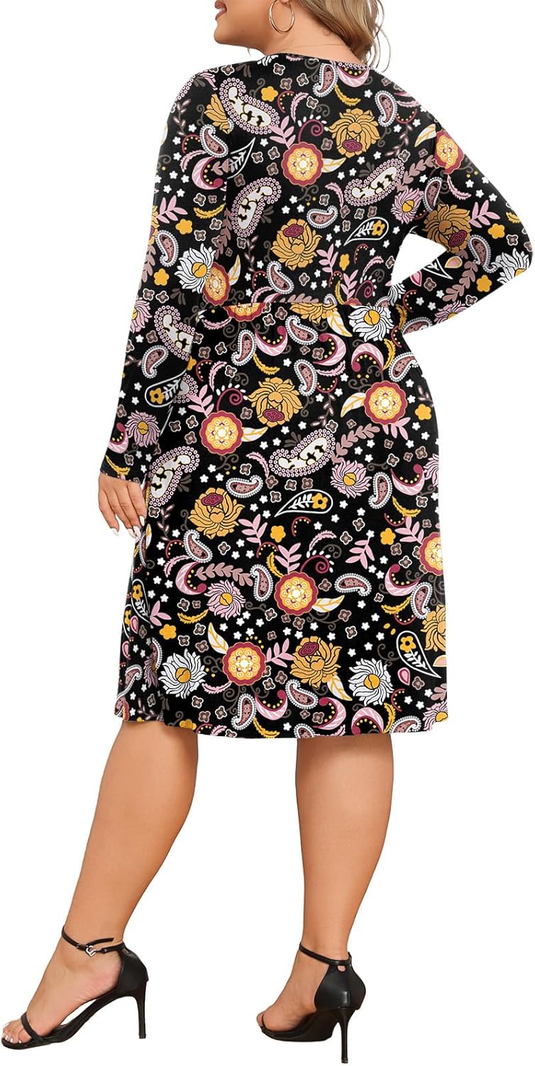 POSESHE Women's Plus Size Dresses Long Sleeves Crew Neck Casual Dresses Empire Waist Loose Flowy Dress with Pockets - Image 4