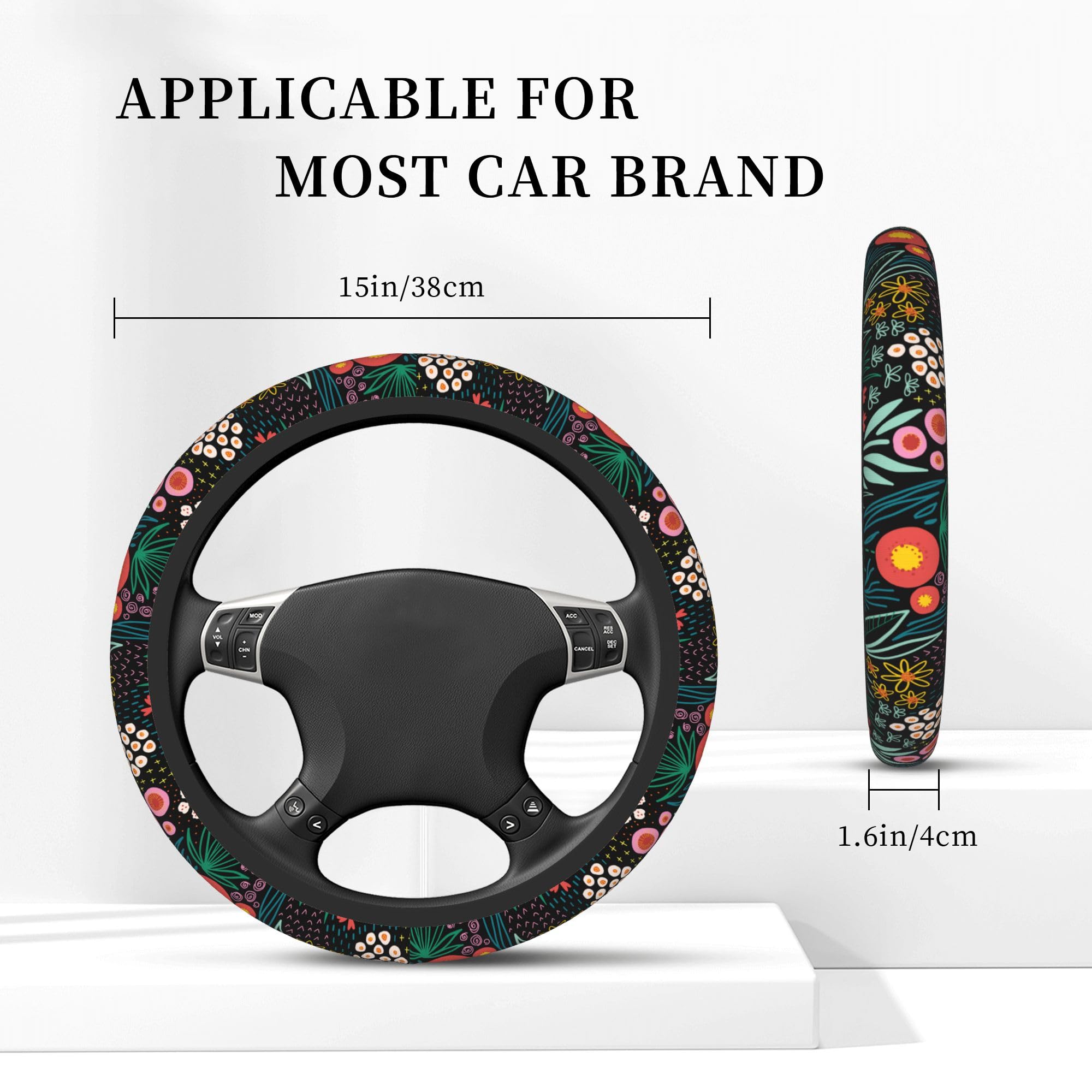 Summer Flower Meadow Steering Wheel Covers Universal 15 Inch Car Wheel Cover,Anti-Slip Breathable Car Accessories Protector Fit for Trucks,Sedans,SUVs,Vans