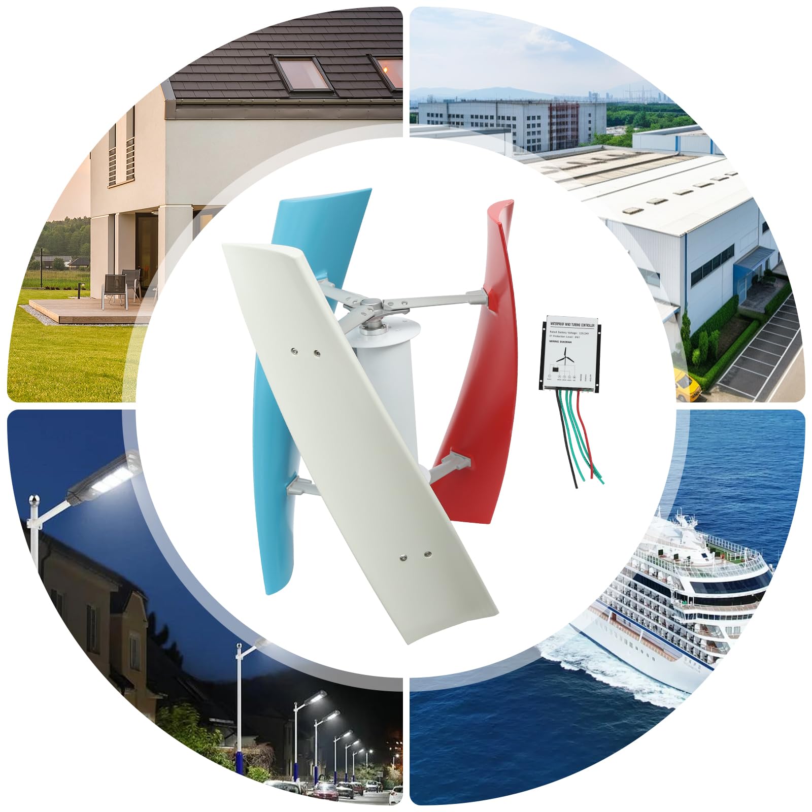 Windgenerator 100W 24V, Vertikale Windturbine mit 4 Rotorblättern & Hilfswindrad, leiser Windrad Stromerzeugung für Zuhause Boot Wohnmobil, IP67 Wasserdicht