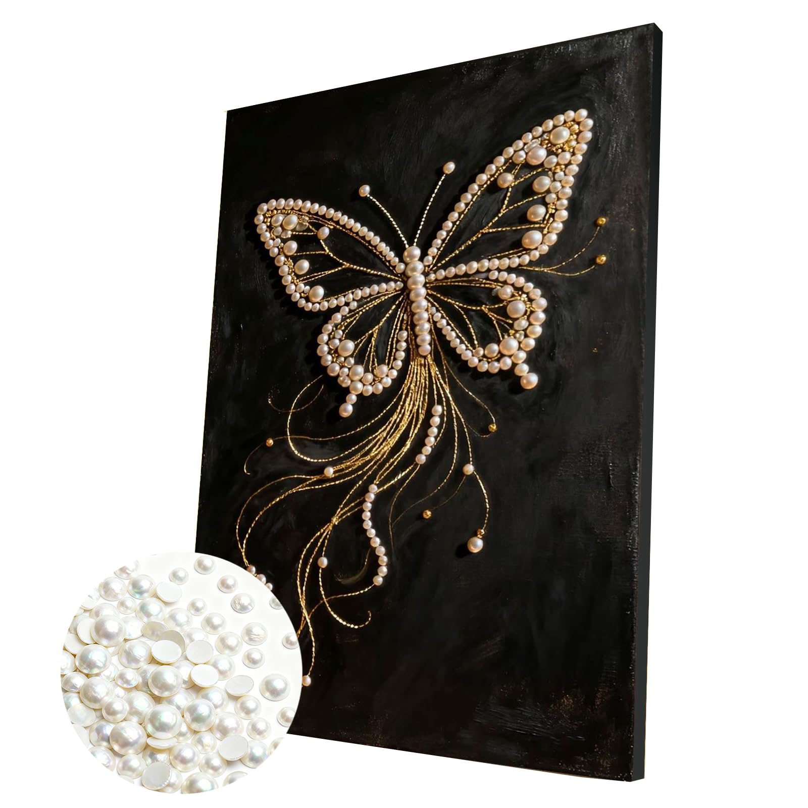 DIY Pearl Painting Kit with Wooden Frame, 3D Plastic Pearl Gemstone Ocean Art Craft for Adults Beginners, Diamond Art Kits for Adults, Home Wall Decor Ready Gift for Women(Butterfly)(30 * 40cm)