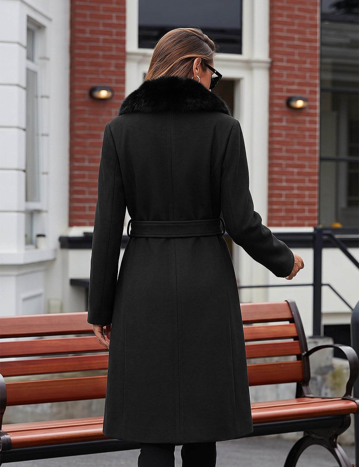 Vancavoo Cappotto Donna Lungo con Collo Pelliccia Sintetica e Cintura