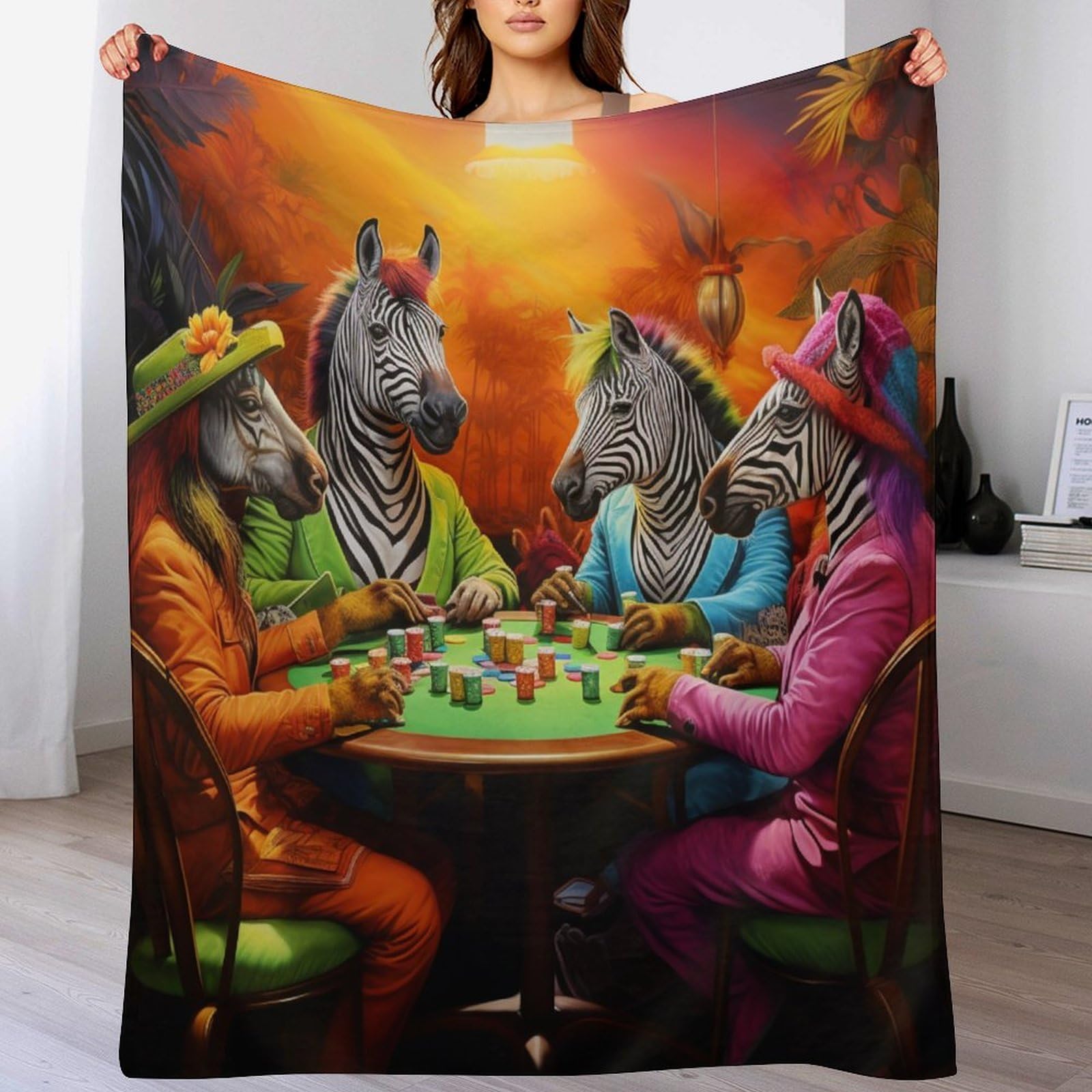 Couverture chaude haut de gamme motif Fête des Animaux en maille douce 130x150