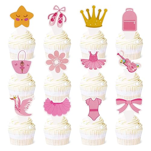 Ercadio Paquete de 24 decoraciones de tutú de bailarina para cupcakes, decoración de ballerina para niña, tutú de ballet, pantuflas para cupcakes
