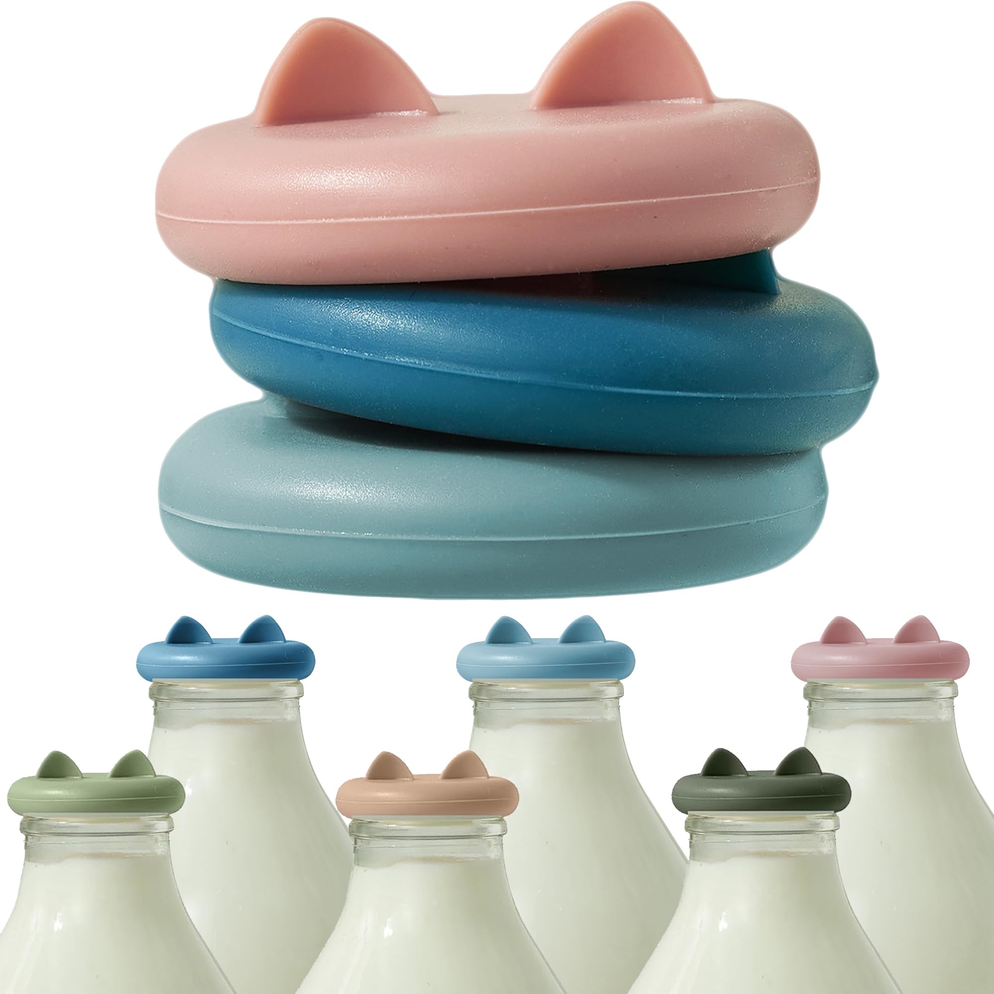 Milk Bottle Tops [One Pint，NOT 1L] Reusable Silicone Mixed 3 Pack without Bottle, Designed Only for The UK One Pint Milk Glass Bottle, Dishwasher, 100% Leakproof, Multicolour