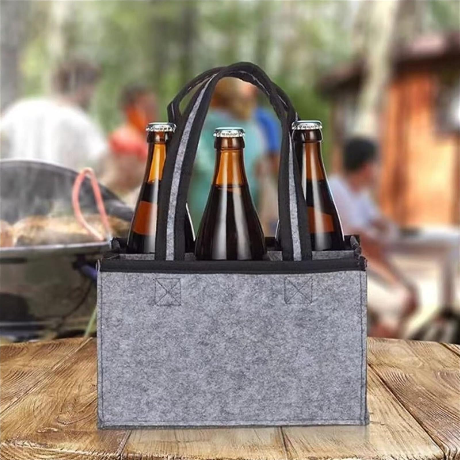 4PCS Portable 6 Compartments Wine Bottle Holder Bag Washable Multi-Purpose Felt with Handle Carrier Wedding für Wein & Bier