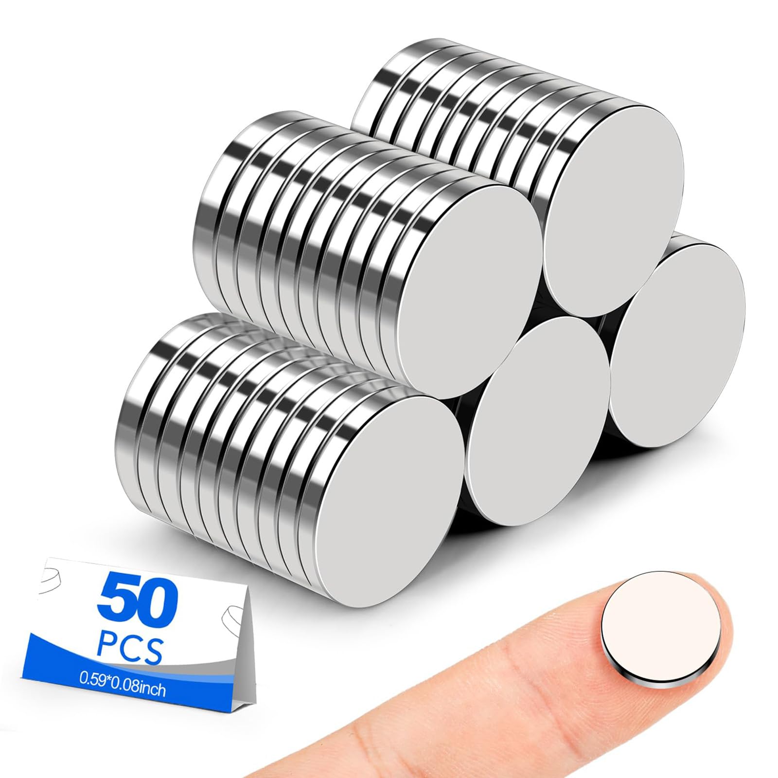 Small Magnets, 50 Pack Refrigerator Magnets 15x2mm Rare Earth Magnets Neodymium Magnets for Crafts, Whiteboard, Kitchen Cabinet