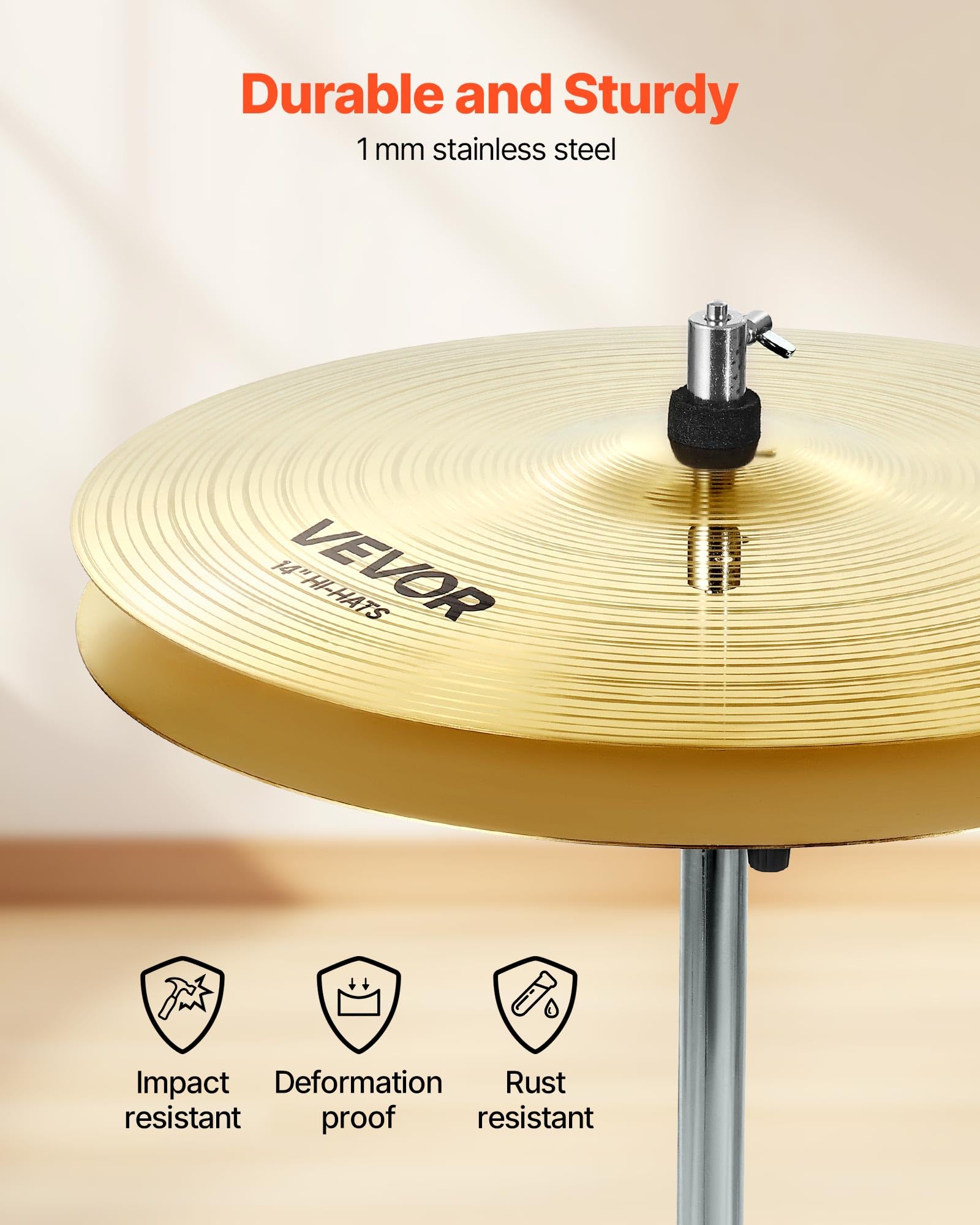 VEVOR Cymbal Pack, 7 Pieces Cymbals for Drum Set, Alloy Cymbals Drum Set Includes 14" Hi-Hats, 16" Crash, 18" Crash, 20" Ride, 10" Splash, 16" China, Drumsticks & Cymbal Bag