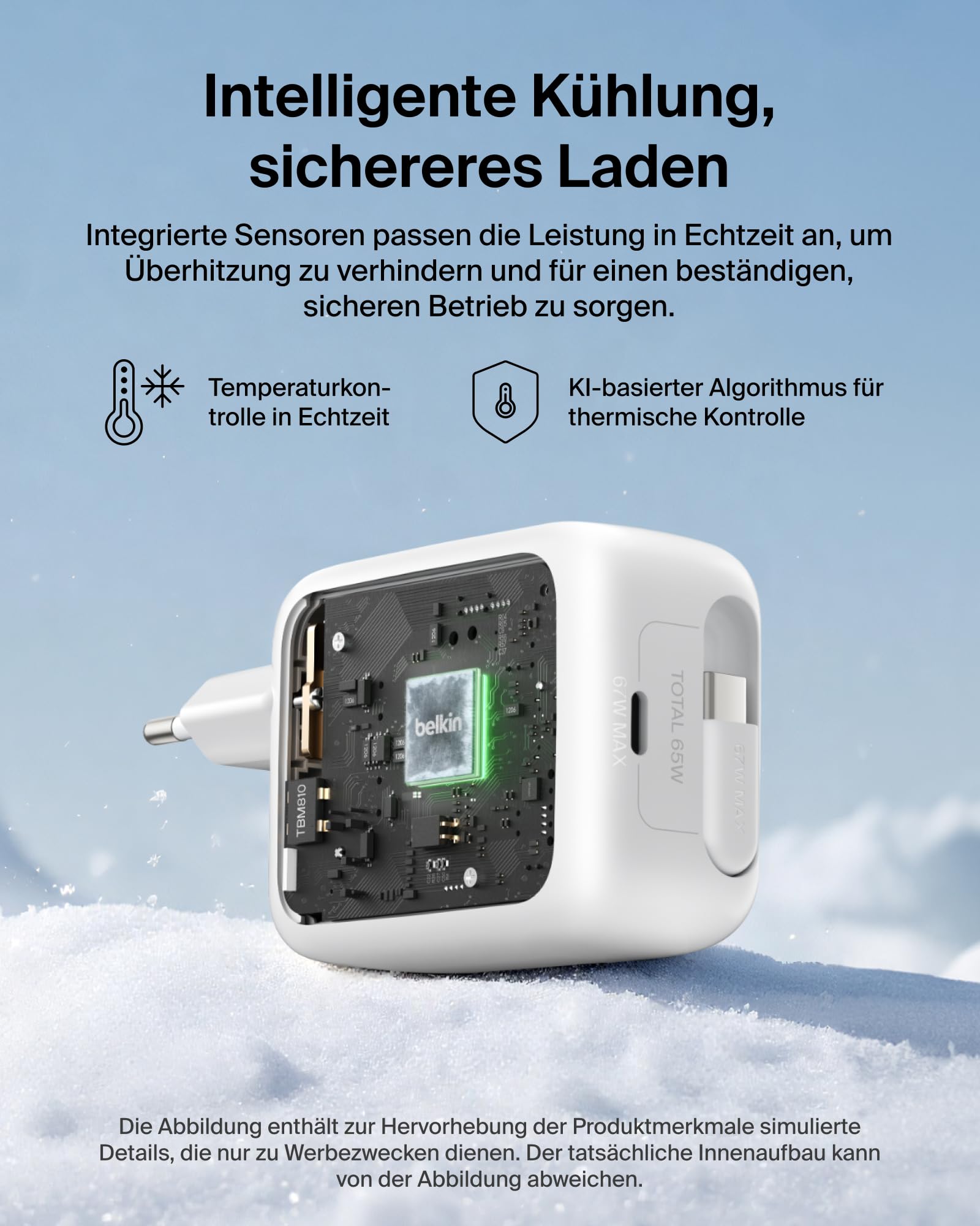 Belkin USB C Ladegerät 67W mit Einziehbarem 1 m USB-C-Kabel + USB-C-Anschluss, GaN iPhone Schnellladegerät, USB Adapter für die Serien iPhone 17, 16, Galaxy S26, AirPods, Tablets, MacBook, Chromebook