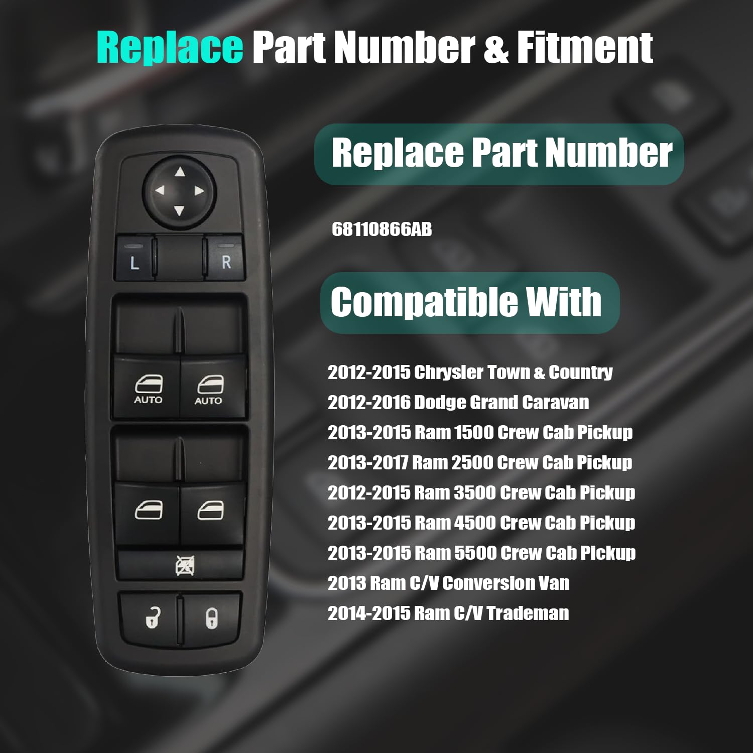 SWITCHDOCTOR Window Master Switch Compatible With 2008-2020 Dodge Grand Caravan, 2008-2016 Chrysler Town & Country (4602627AG, 4602627AE) (2 Door