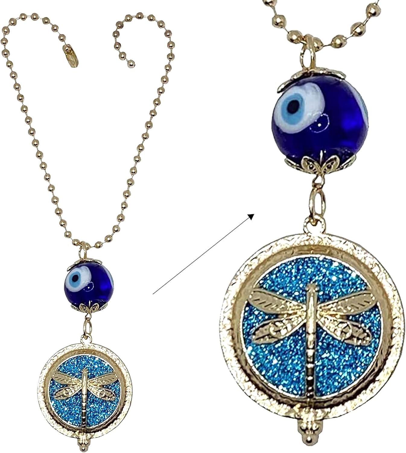 LUCKBOOSTIUM Hamsa Hand Aromatherapy Diffuser - Evil Eye Keychain and Pendant with Oil Air Purifier Scent Pad - Home Fragrance & Car Rear View Mirror Accessories for Luck, Health & Wealth (Dragonfly)
