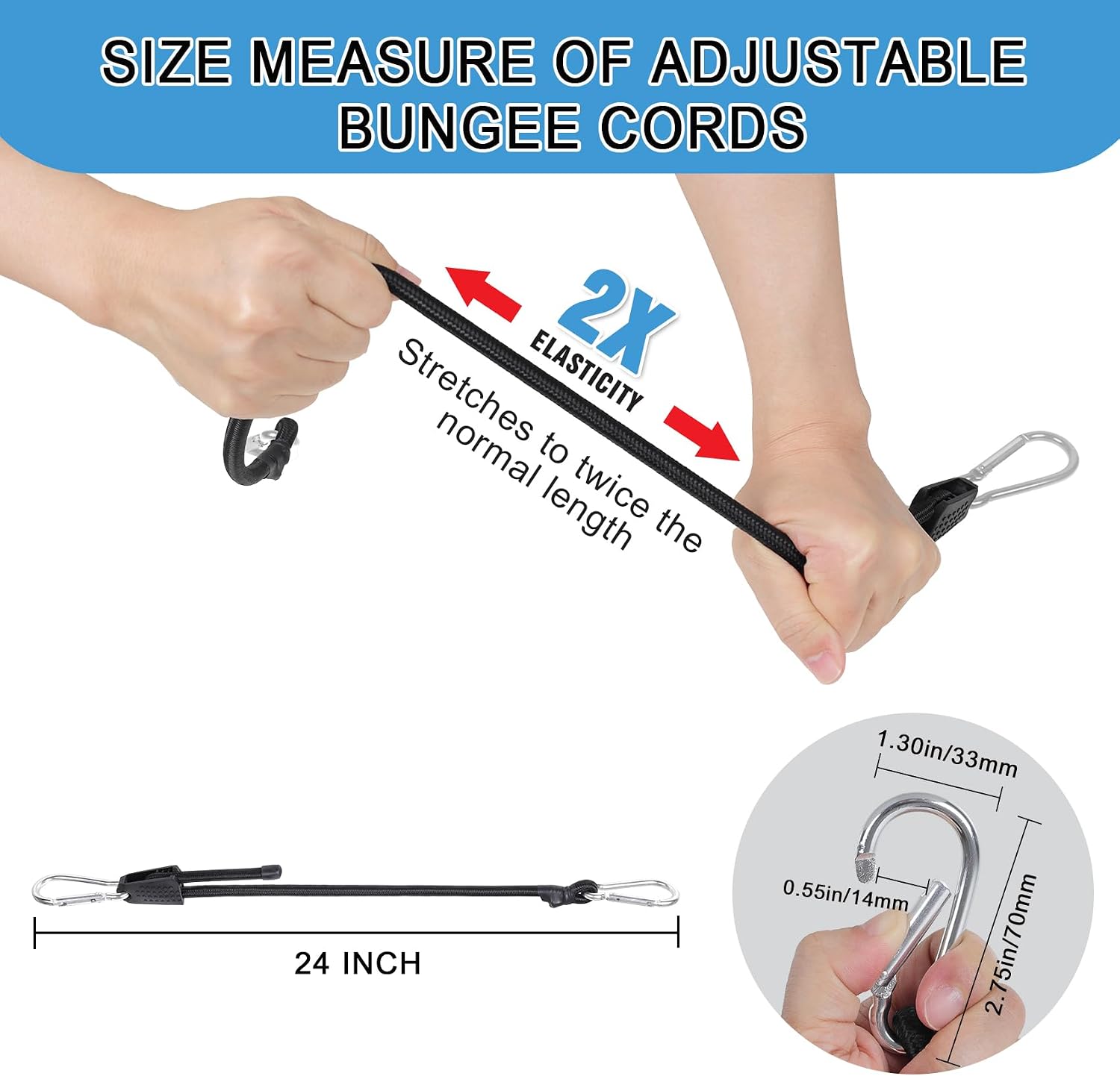 Adjustable Bungee Cords with Carabiner Hooks (4pack, 24") image 3