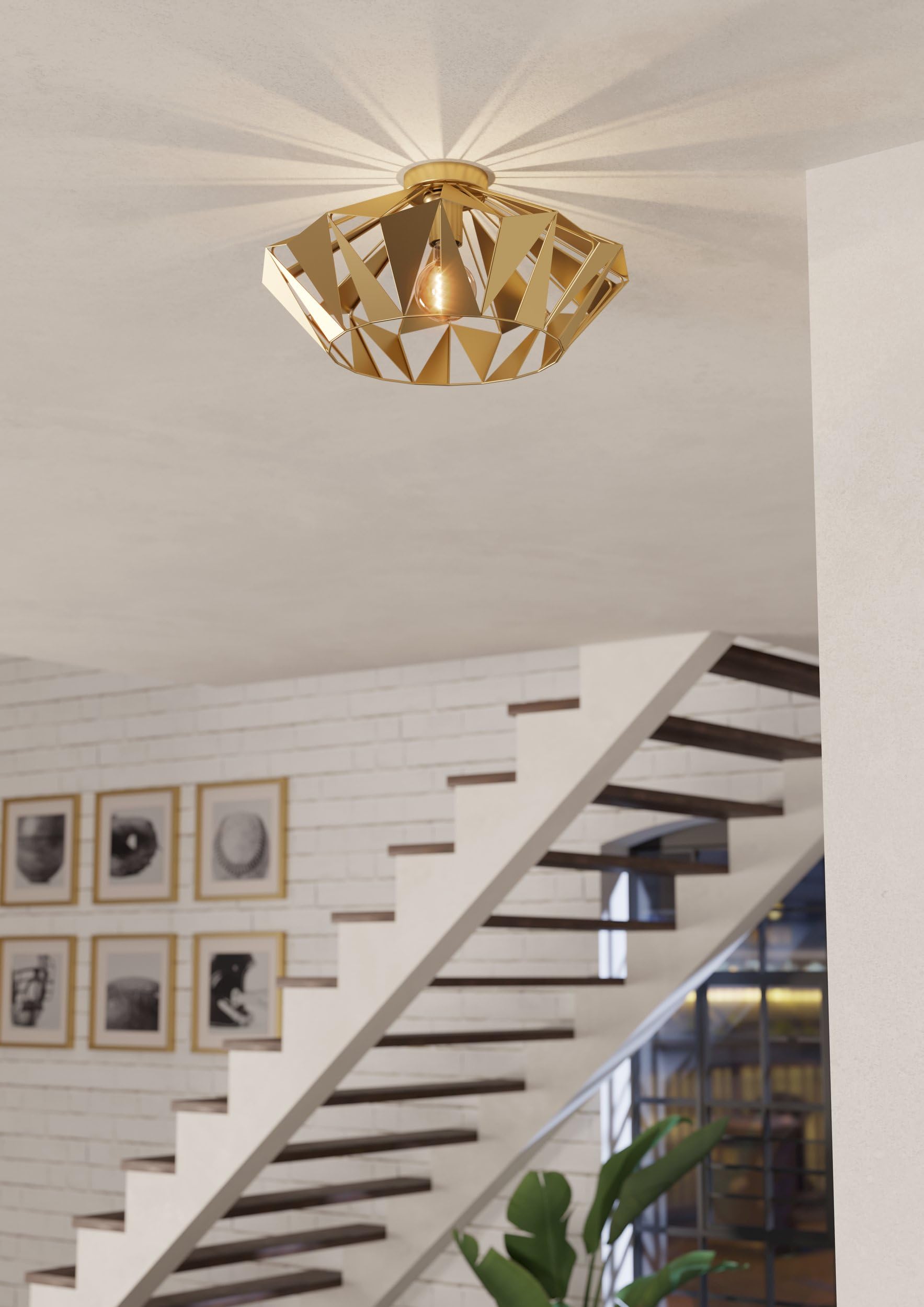 Eglo Carlton Lámpara de techo, diseño retro, lámpara | para salón estilo vintage de metal dorado, lámpara para pasillo, con casquillo E27