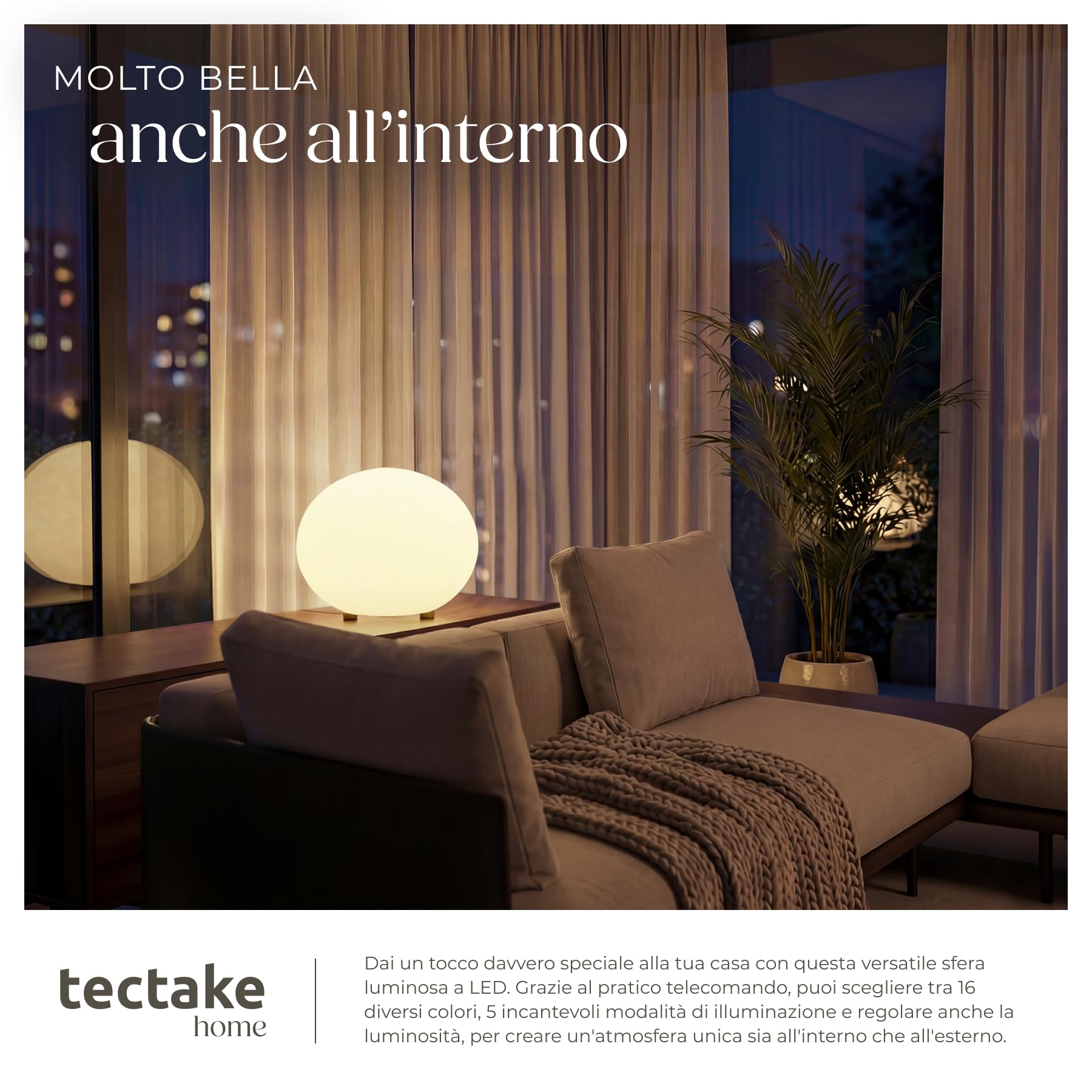 tectake® Lampada da terra Sfera LED, luce RGB da esterno e interno, telecomando, 16 colori, 1200 lumen, IP44 water proof, polietilene, luci giardino arredo esterno, piedini - L - Ø 35 x 27,5 cm