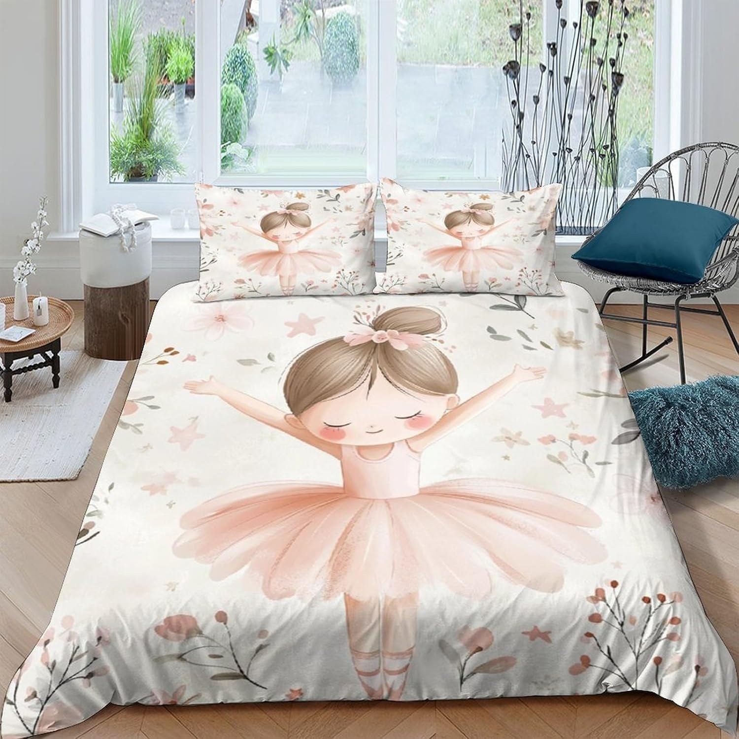 Funda Nórdica Cama 135 Niña Pequeña Bailarina con 2 Funda Almohada 65x65 cm y Funda Nordica 220x220 de 100% Microfibra con Cremallera, Suave y Transpirable