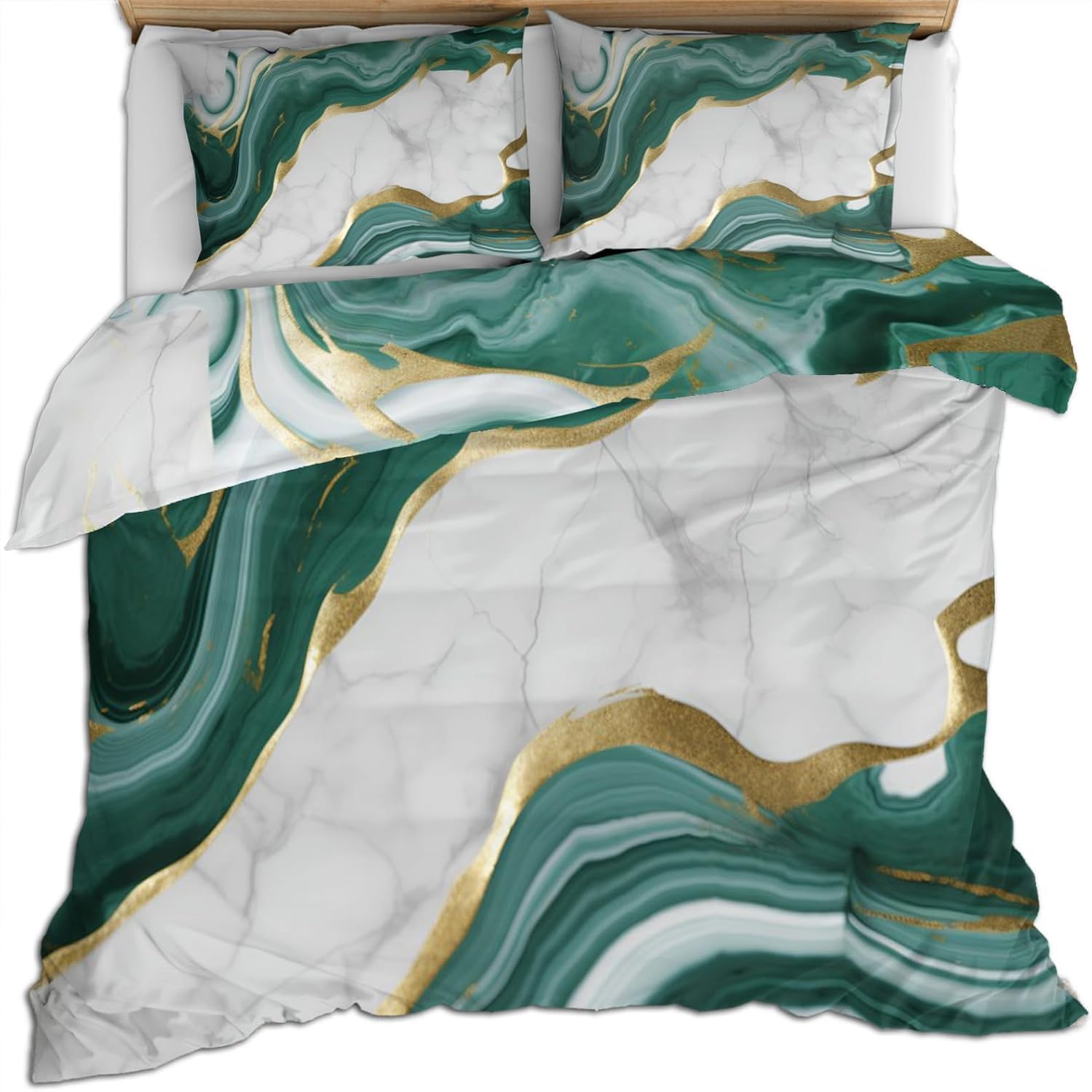 Parure de lit 140x200 marbré vert or en microfibre infroissable D-80