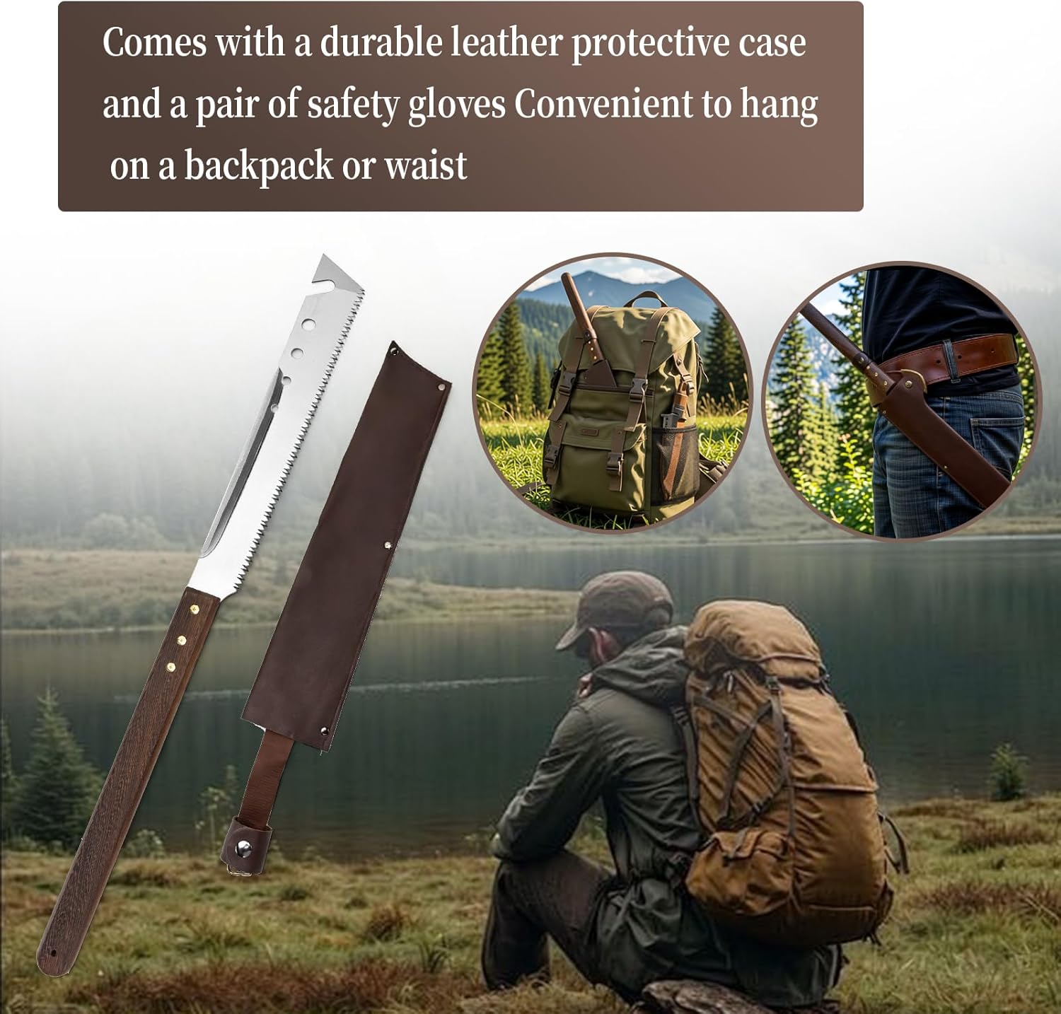Outdoor Multifunction Camping Long handsaw for Bushcraft, Trees Cutting, Outdoor Hunting, Garden Work, Yard Work, Outdoor survival, Double-bladed handsaw with XL teeth (Silver)