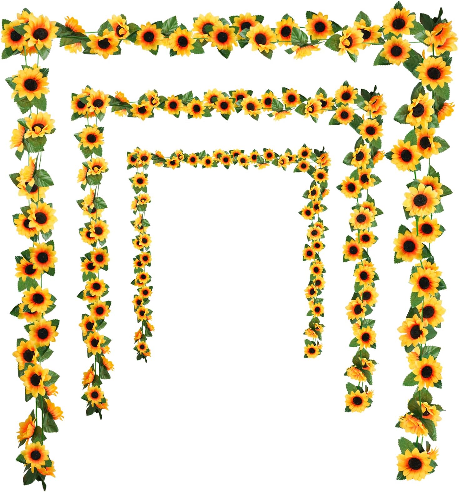 Uieke 3 Pack 7.5ft/Pcs Artificial Sunflower Garland Hanging Sunflower Vines with Green Leaves,Silk Flowers for Home Room Kitchen Garden Wedding Arch Bridal Baby Shower Party Outdoor Decor Medium