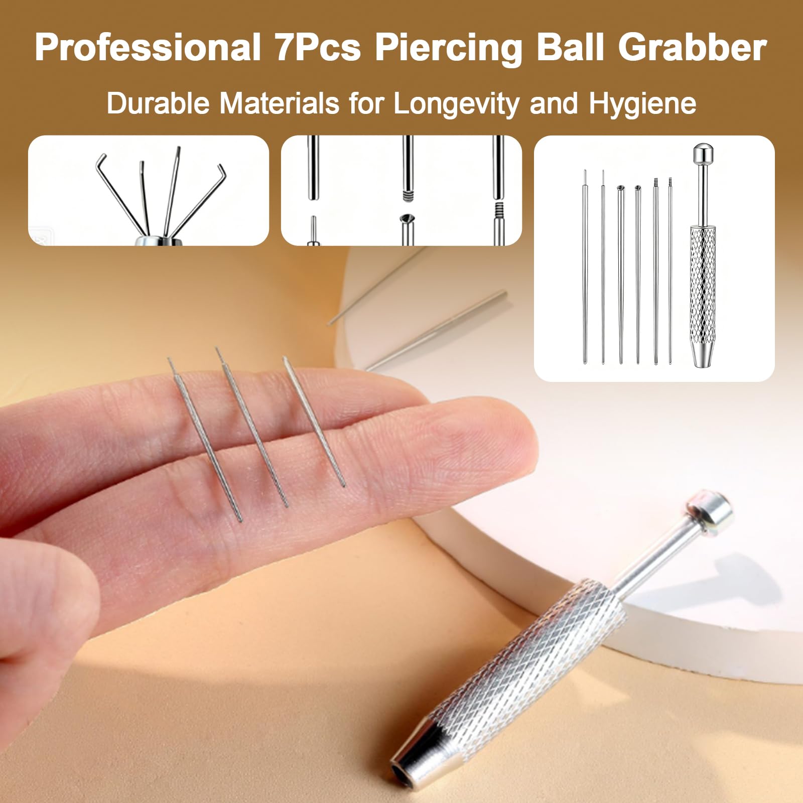 7 Pcs Piercing Ball Grabber and Opener Set, Piercing Taper Insertion Tool, Piercing Tools to Change Jewellery, 16G 18G Compatible Stainless Steel Flat Back Earring Applicator Tool for Ears Nose Lip — view 3