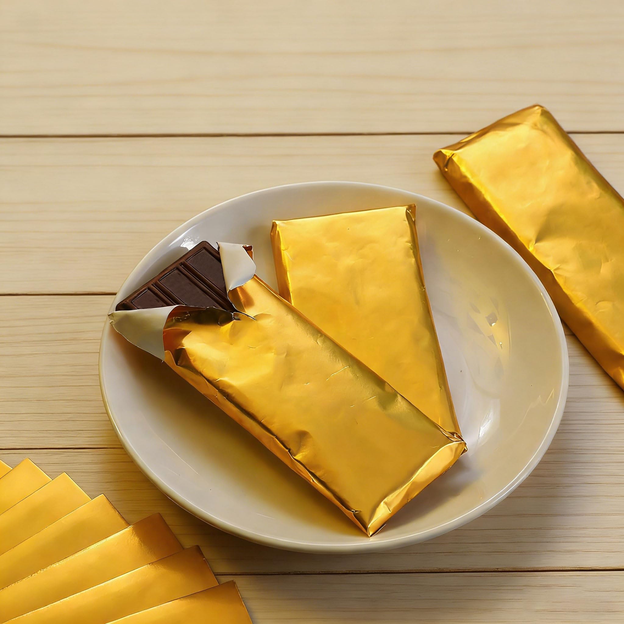500 Confezioni per Barrette di Cioccolato in Lamina, per Barrette di Cioccolato Fatte in Casa, Caramelle, Regali per Feste | Confezionamento Alimentare Riutili(Size:9.84×7.08in(25×18cm),Color:Oro)
