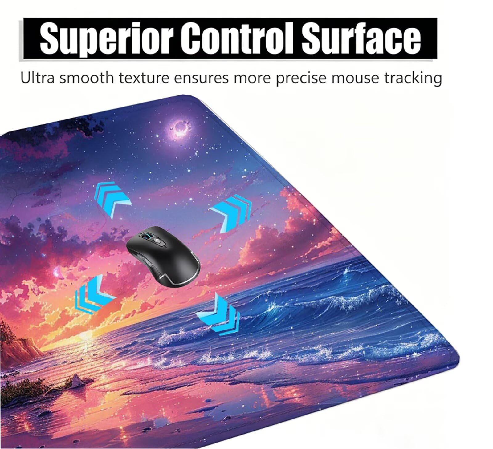 Mar Alfombrilla Ratón XXL 150x80 cm Mouse Pad Grande Gaming Universo Alfombrilla Escritorio Antideslizante, Protector de Mesa para Ordenador y Teclado, Alfombrilla Gamer con Bordes Cosidos W6-507