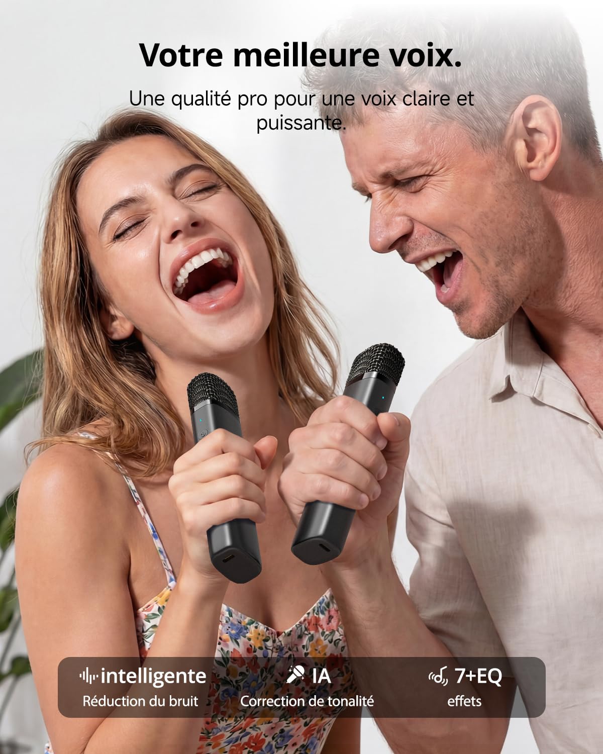 Machine de karaoké Ikarao pour adultes et enfants, avec écran d'affichage des paroles, connexion WiFi à YouTube et à l'application de karaoké, 2 microphones sans fil EQ Autotune, système PA de karaoké