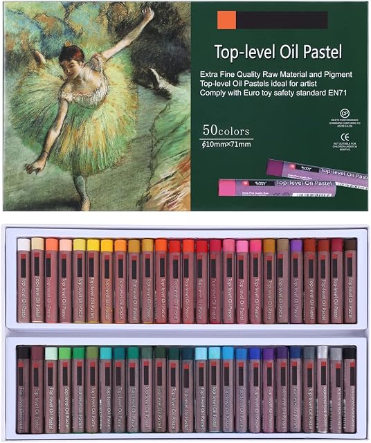 Qchomee 50 Colors Oil Pastels Set Soft Drawing Sticks Painting Oil Pastels Drawing Crayon Pencils Set for Arts, Kids, Coloring Book, Artist, Student, Beginners