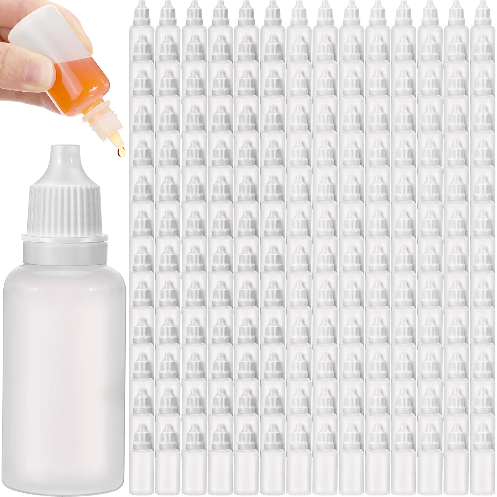 Umigy 200 frascos cuentagotas vacíos con cuentagotas para ojos, pequeño recipiente de plástico líquido, portátil, exprimible, con tapas y tapón para aceite, almacenamiento de líquido para ojos (20 ml)