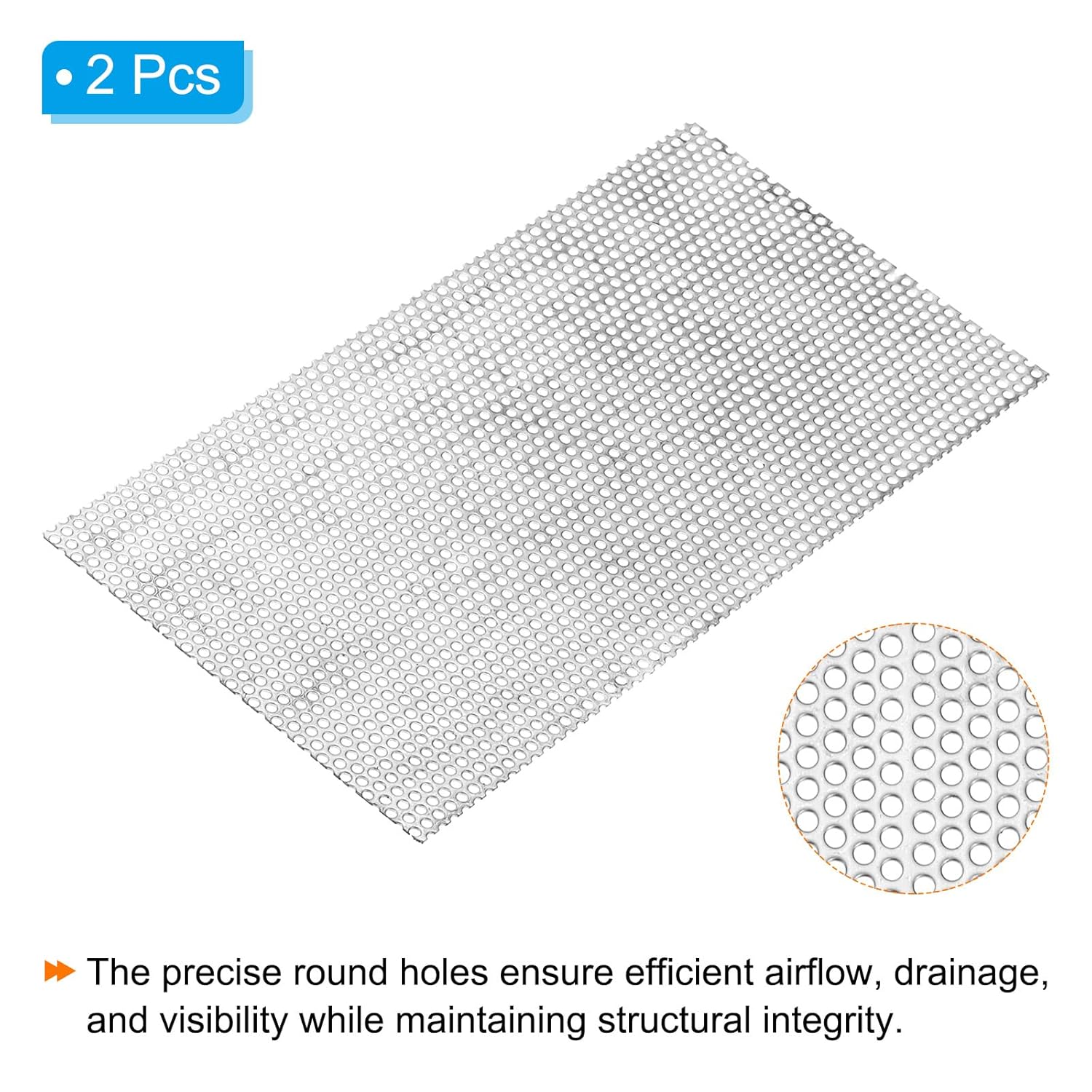 PATIKIL 11.8" x 6" 304 Stainless Steel Perforated Sheet, 2pcs 0.12" Hole 19GA Expanded Metal Mesh Plate Screen Decorative Meshes for Ventilation Grill Smoking