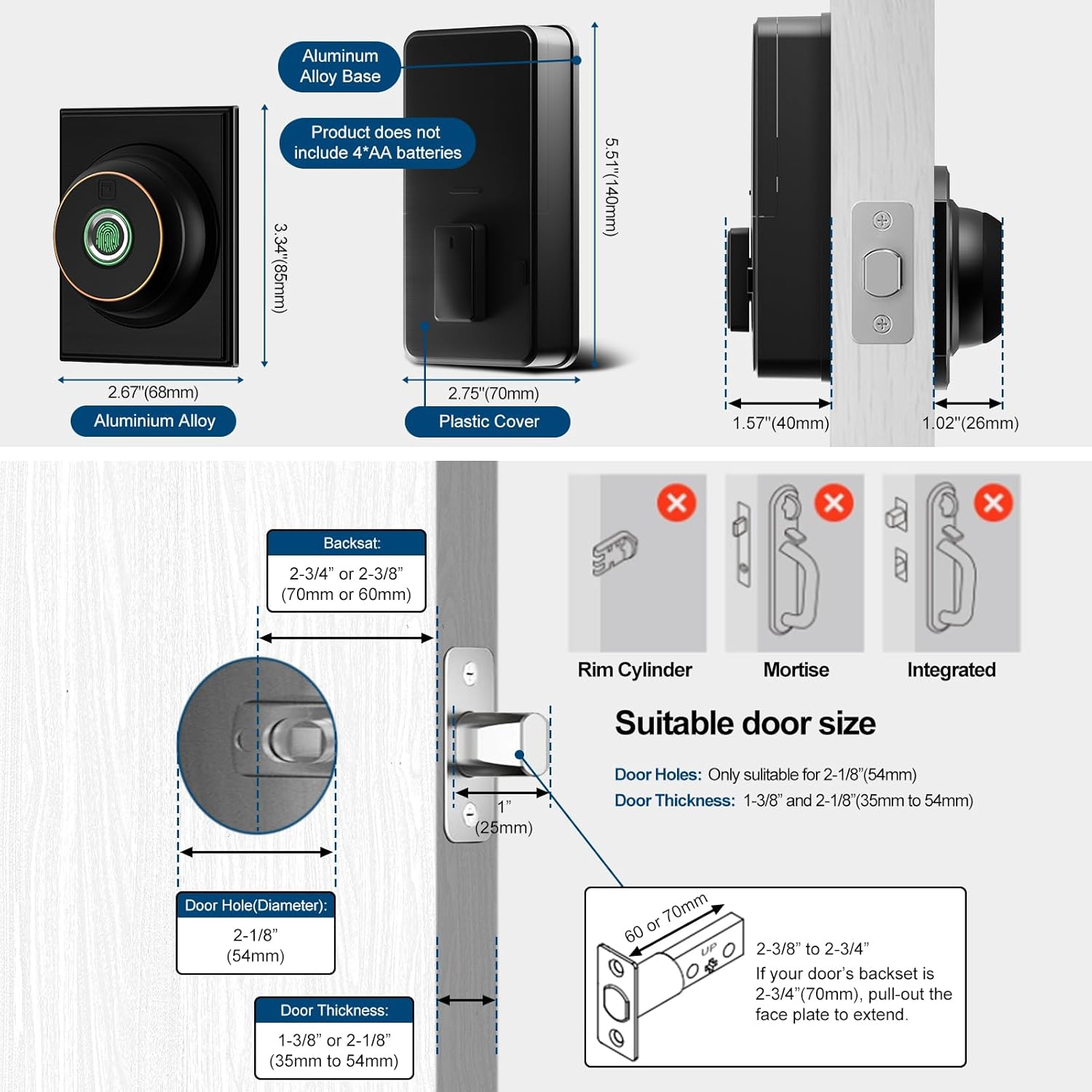 GeekTale Fingerprint Deadbolt with App, Smart Deadbolt Lock for Front Door, Keyless Entry, Biometric Deadbolt, Electronic Door Lock, Easy Installation