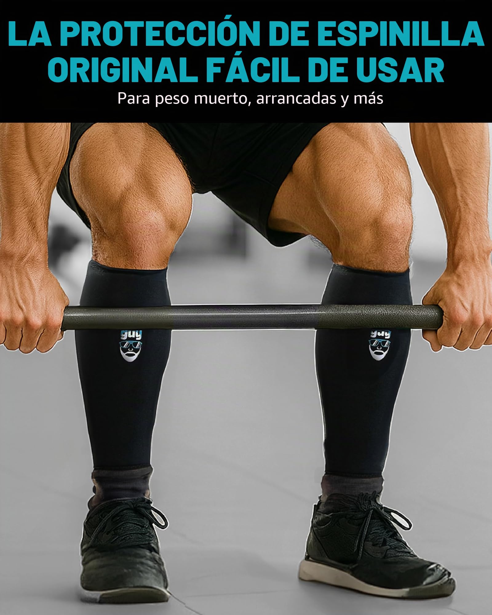 THEFITGUY Espinilleras para Levantamiento de Pesas, EasyWear – no Hay Necesidad de quitarse los Zapatos, Llevar sobre la Piel, Calcetines, Pantalones de Entrenamiento y Medias, máxima protección de