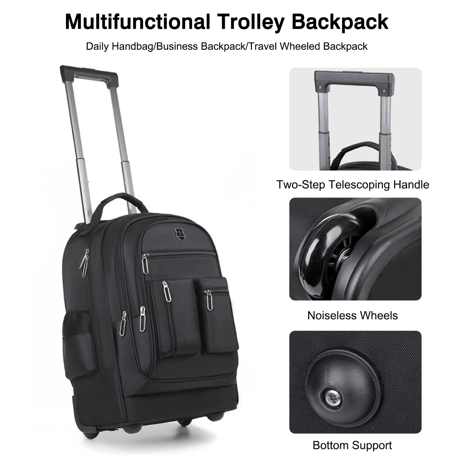 FANDARE Sacoche à roulettes pour Ordinateur Portable 15.6 Pouces Imperméable Trolley Sac de Voyage