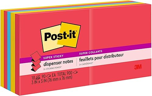 Post-it Notas emergentes superadhesivas, 3 x 3 pulgadas, 10 blocs, 2 veces el poder adherente, colección primarias juguetonas, colores primarios