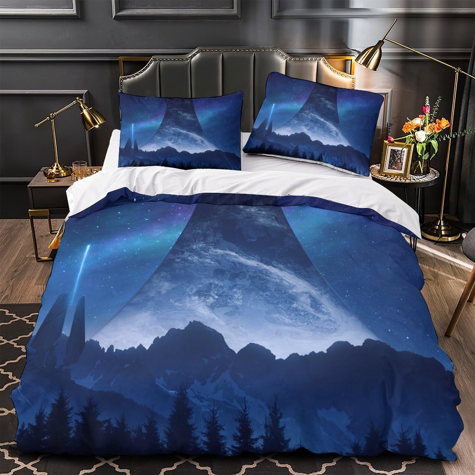 Housse de couette paysage naturel pour lit double king size parure microfibre effet peinture
