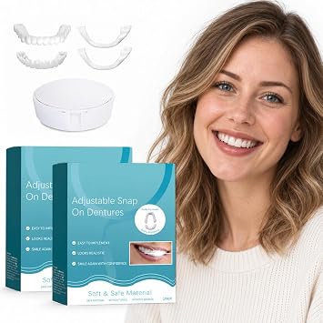 2 Pcs Clip in Veneers Teeth Set, Upper and Lower Snap on Cosmetic Veneers, Adjustable Fit for Men and Women, Natural Looking Smile for Daily Wear